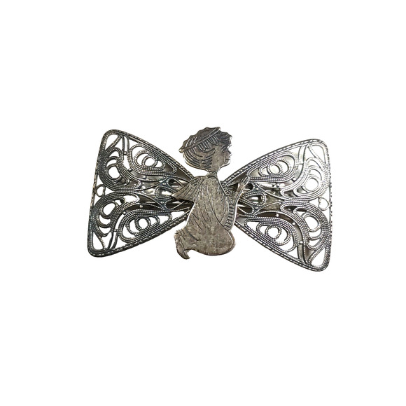 Hair Barrette Tension Clip Bow Angel Pewter Tone Church Modest - Picture 1 of 4